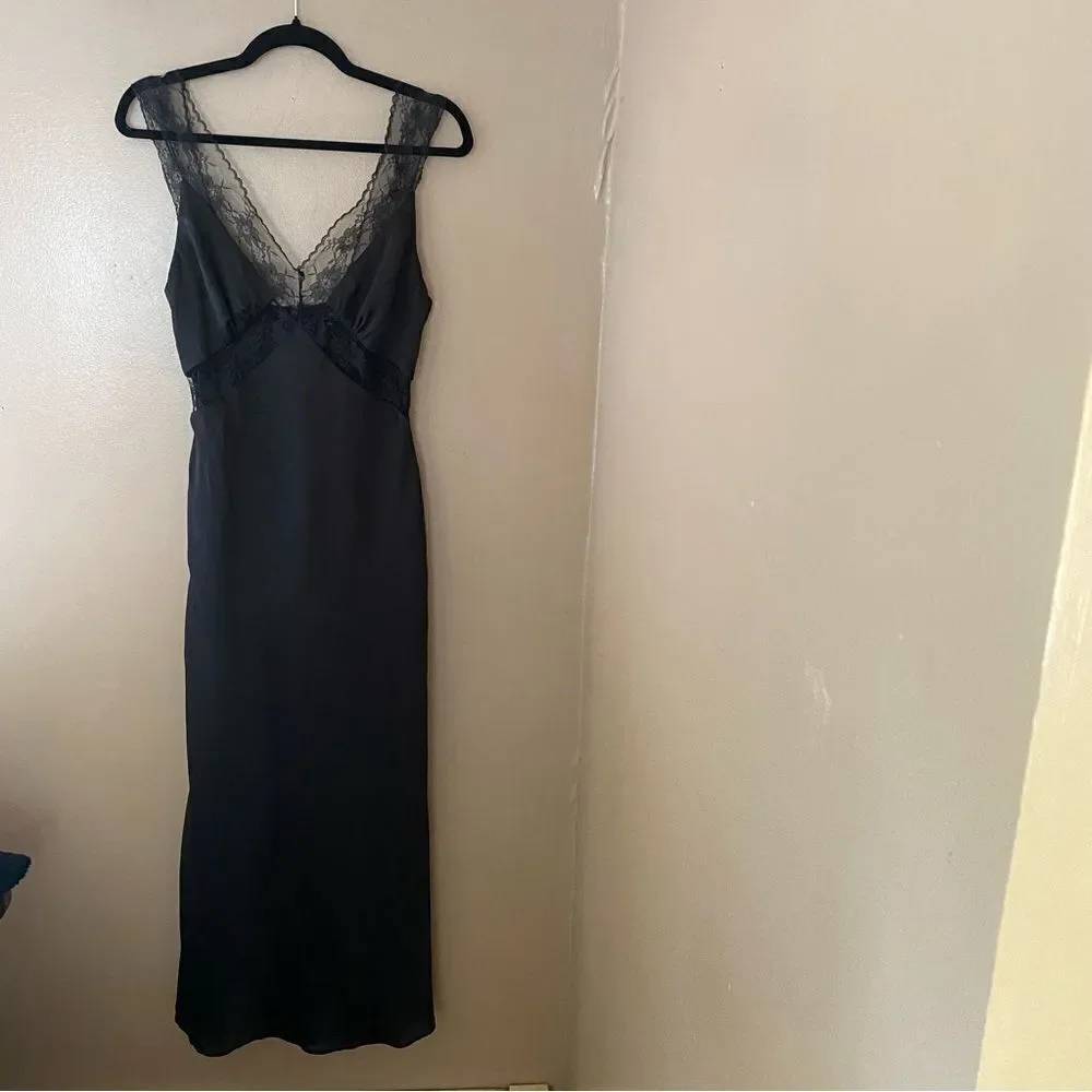 Majorelle Cami midi dress black lingerie style slip lace trim satin Revolve - Picture 8 of 9